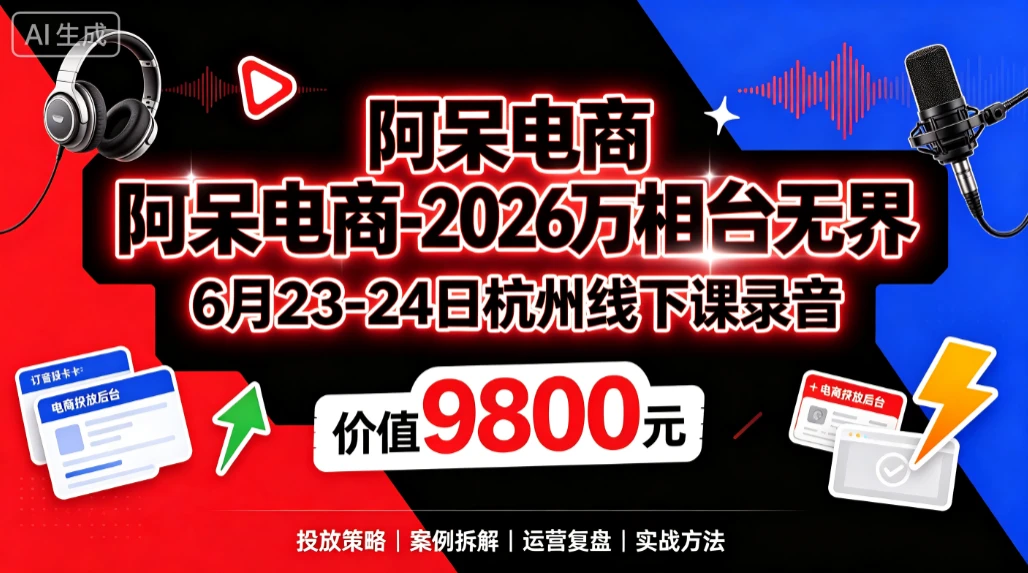 【精】阿呆电商-2026万相台无界6月23-24日杭州线下课录音(价值9800元)-离锋创库