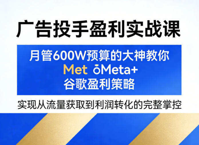 广告投手盈利实战课,月管600W预算的大神教你Meta+谷歌盈利策略,实现从流量获取到利润转化的完整掌控-离锋创库