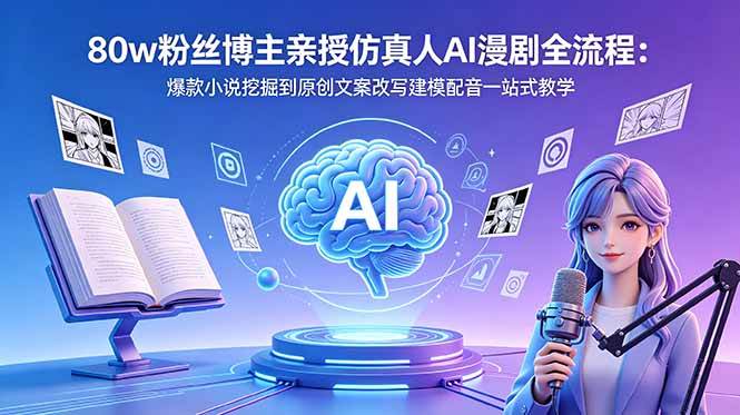 （18581期）80w粉丝博主亲授仿真人AI漫剧全流程：爆款小说挖掘到原创文案改写建模配音一站式教学-离锋创库