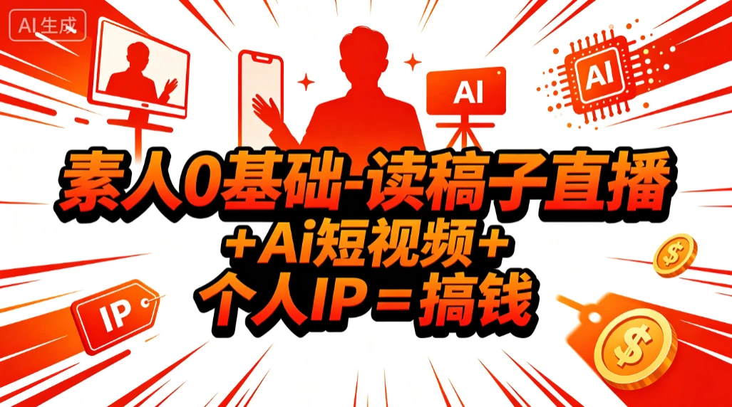 【精】素人0基础-读稿子直播 + Ai短视频 + 个人IP = 搞钱-离锋创库