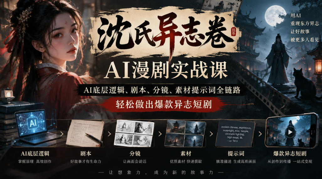 沈氏异志卷AI漫剧实战课|AI底层逻辑、剧本、分镜、素材提示词全链路,轻松做出爆款异志短剧-离锋创库