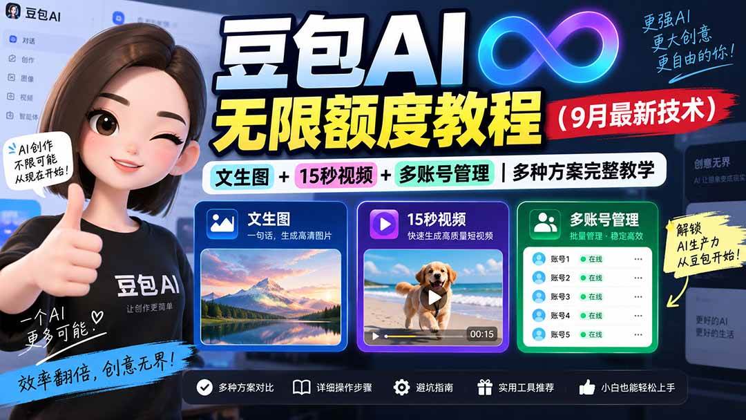 （20288期）豆包AI无限额度教程（9月最新技术）｜文生图+15秒视频+多账号管理｜多种方案完整教学-离锋创库