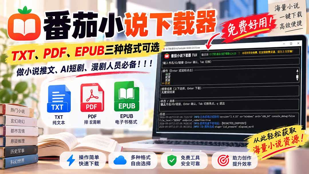 （20529期）番茄小说下载器，TXT、PDF、EPUB三种格式可选，做小说推文、AI短剧、漫剧人员必备！-离锋创库