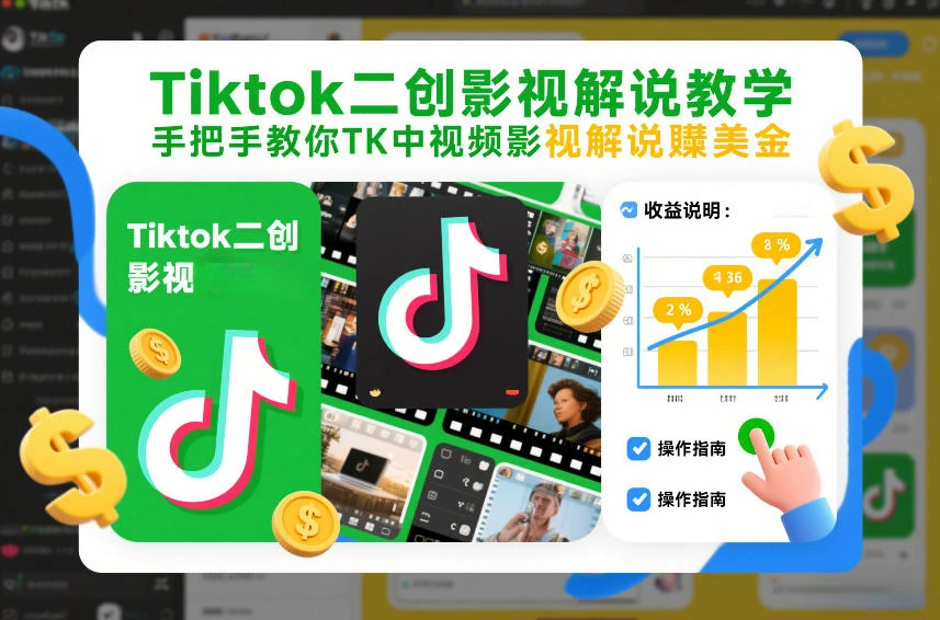 【精】Tiktok二创影视解说教学，手把手教你TK中视频影视解说賺美金(更新26年1月)-离锋创库