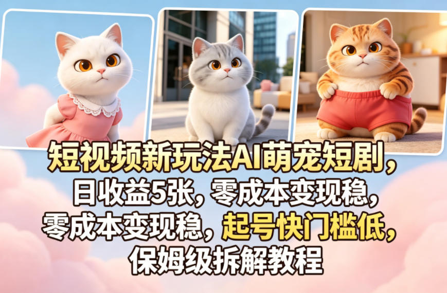 短视频新玩法AI萌宠短剧，日收益5张，零成本变现稳，起号快门槛低，保姆级拆解教程-离锋创库
