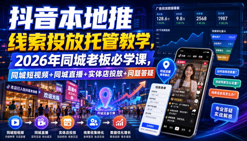 抖音本地推线索投放托管教学,2026年同城老板必学课,同城短视频+同城直播+实体店投放+问题答疑-离锋创库
