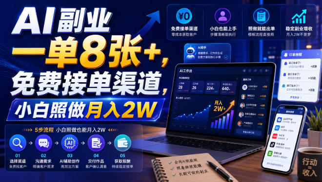 AI副业一单8张+，免费接单渠道，小白照做月入2W【揭秘】-离锋创库