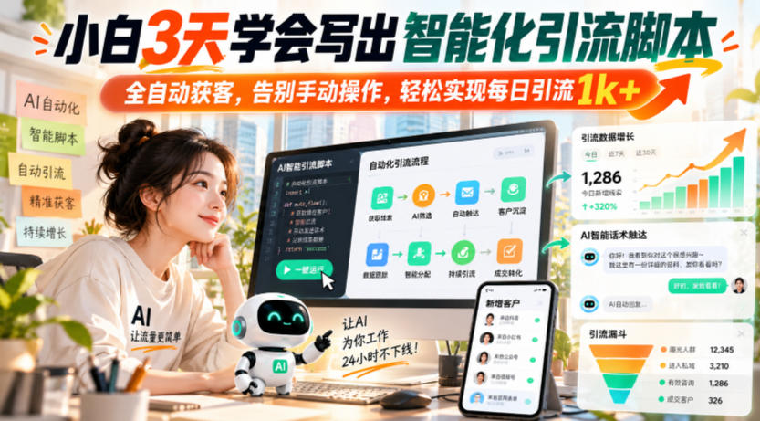 小白3天学会写出智能化引流脚本,全自动获客,告别手动操作,轻松实现每日引流1k+-离锋创库