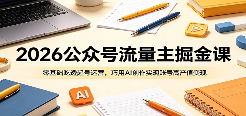 2026公众号流量主掘金课:零基础吃透起号运营,巧用AI创作实现账号高产值变现-离锋创库