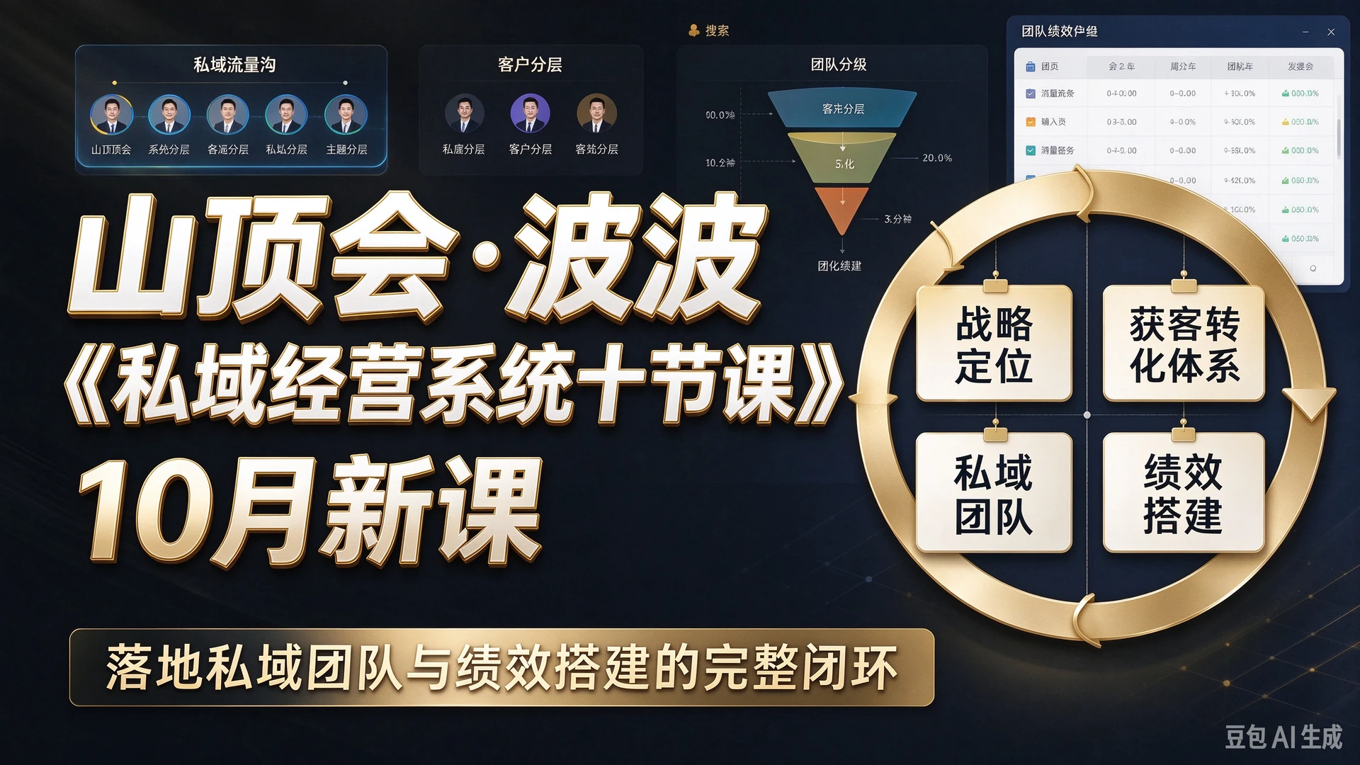 山顶会・波波《私域经营系统十节课》10月新课，带你搭建战略定位与获客转化体系，落地私域团队与绩效搭建的完整闭环-离锋创库