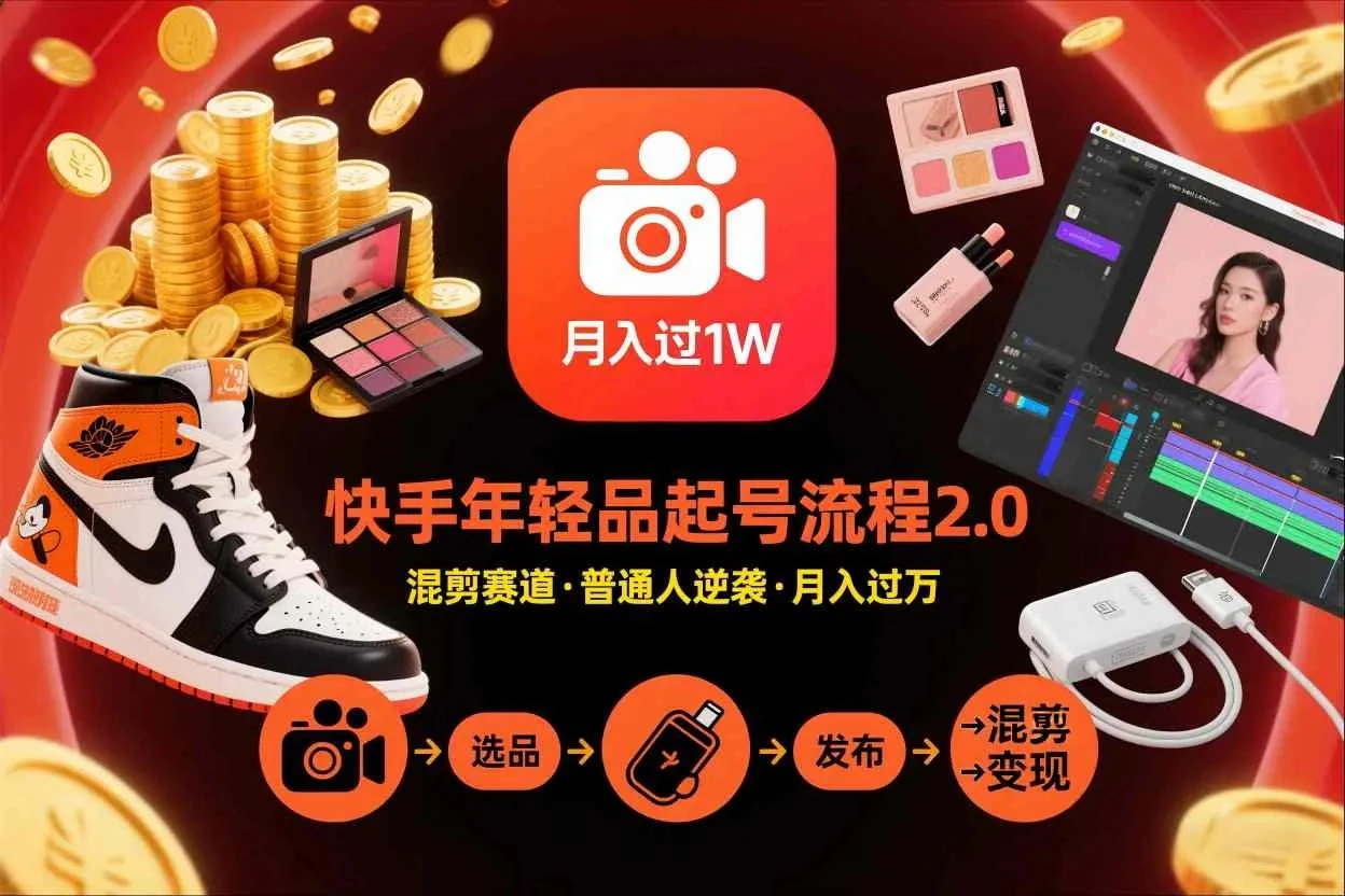 【精】快手短视频带货年轻品起号流程2.0，快手年轻品混剪赛道，普通人也能月入过1W-离锋创库