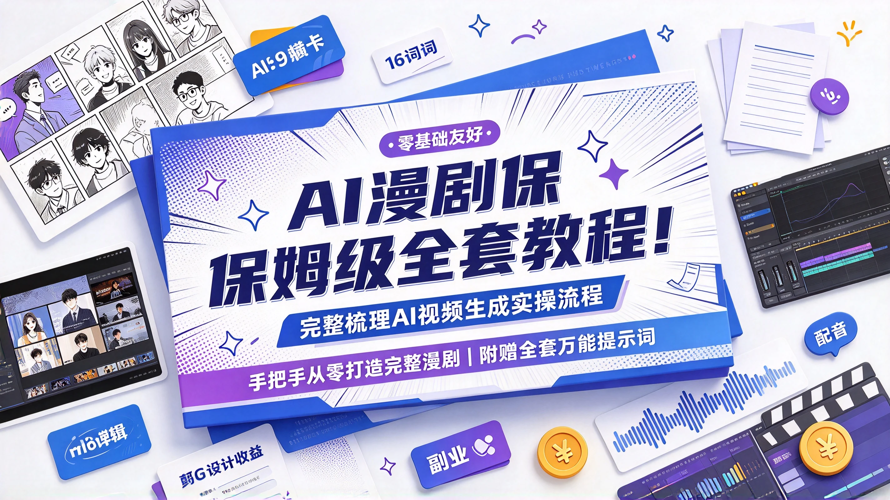 【精】AI漫剧保姆级全套教程!完整梳理AI视频生成实操流程,手把手从零打造完整漫剧,附赠全套万能提示词,零基础也能轻松开启 AI 创作副业!-离锋创库