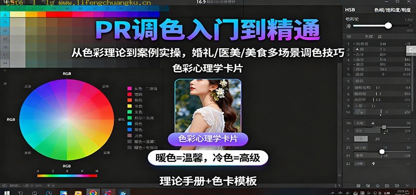 PR调色入门到精通：从色彩理论到案例实操，婚礼/医美/美食多场景调色技巧-离锋创库
