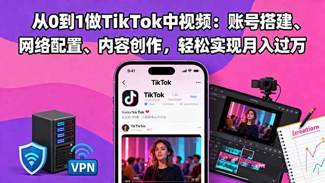 (16461期)从0到1做TikTok中视频:账号搭建、网络配置、内容创作,轻松实现月入过万-离锋创库