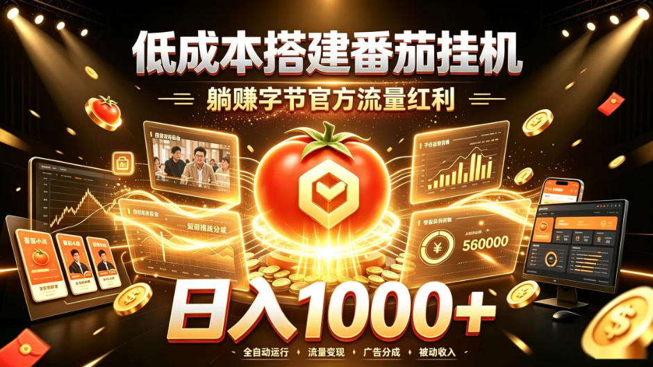 低成本搭建番茄挂G，躺賺字节官方流量红利，日入1k+，全程傻瓜式落地【揭秘】-离锋创库