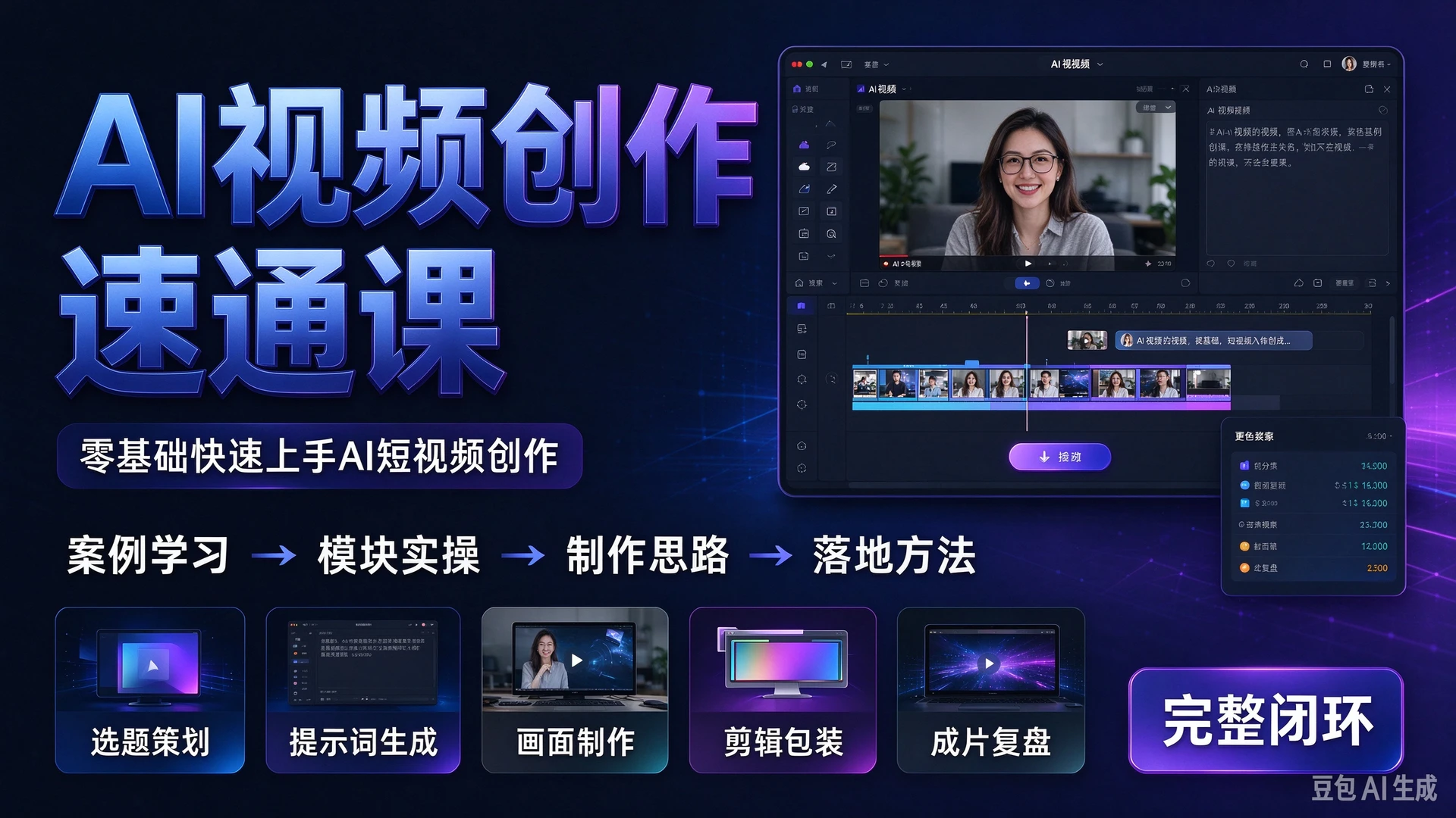【精】AI视频创作速通课,带你参考真实客户案例学习五大模块实操内容,掌握AI视频制作思路与落地方法,适合零基础快速上手AI短视频创作人群的完整闭环-离锋创库