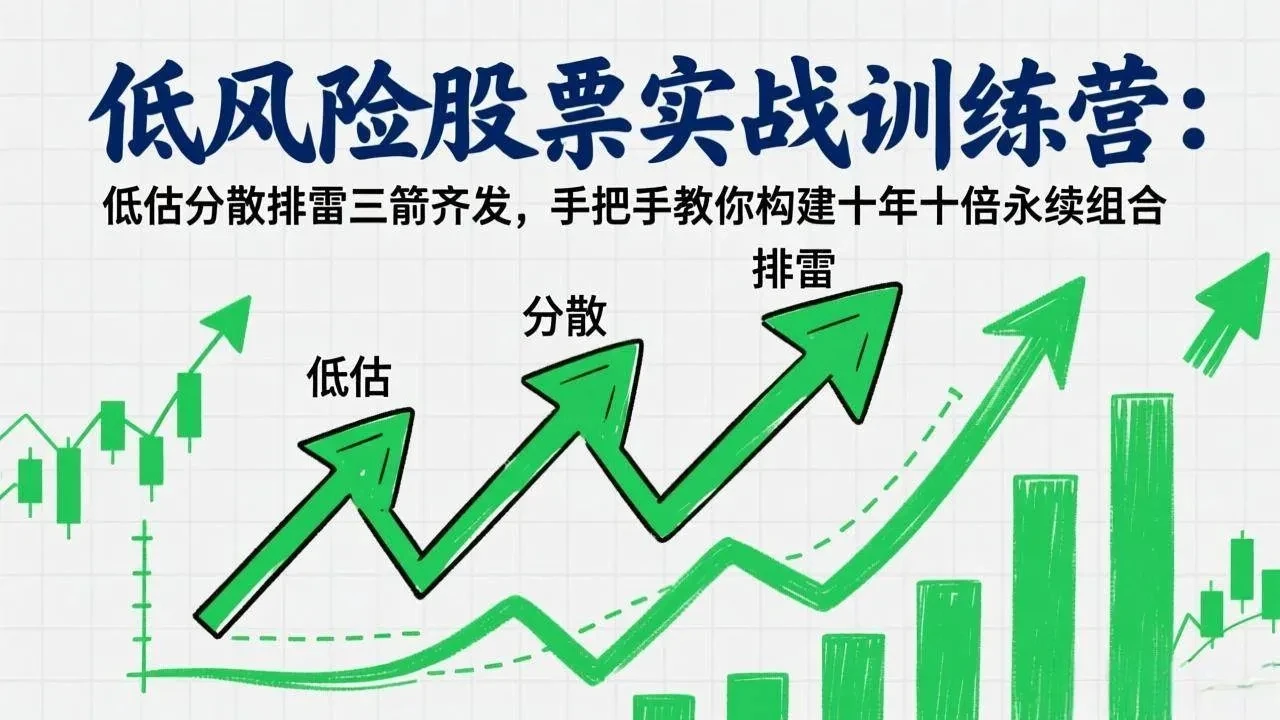 【精】低风险股票实战训练营：低估分散排雷三箭齐发，手把手教你构建十年十倍永续组合-离锋创库