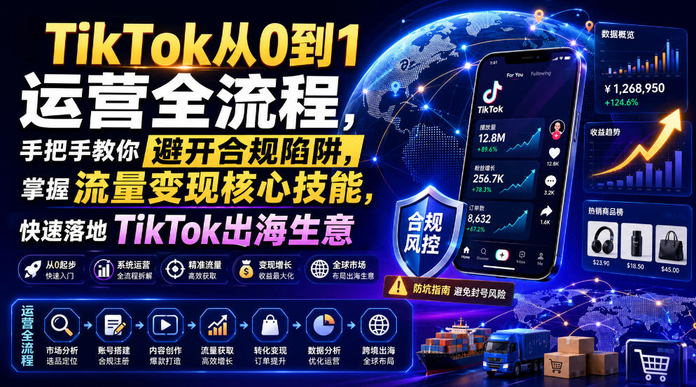 TikTok从0到1运营全流程，手把手教你避开合规陷阱，掌握流量变现核心技能，快速落地TikTok出海生意（更新7月）-离锋创库