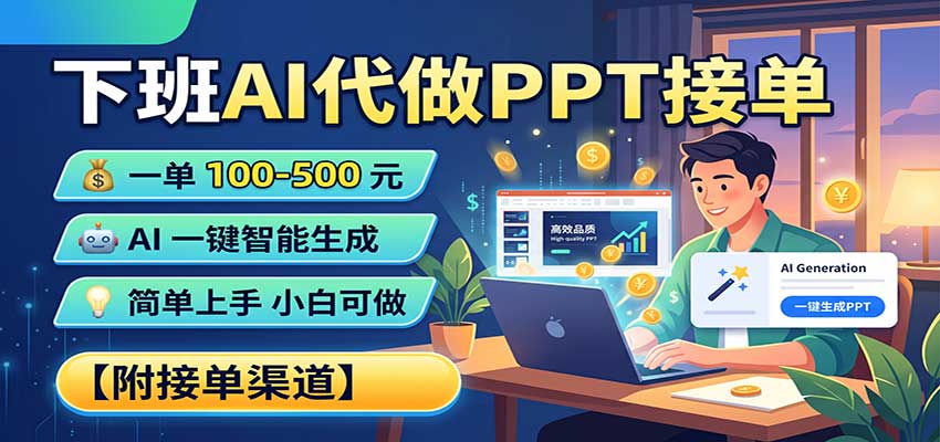 下班AI代做PPT接单,一单100-500,AI一键生成,小白也能做,附接单渠道-离锋创库