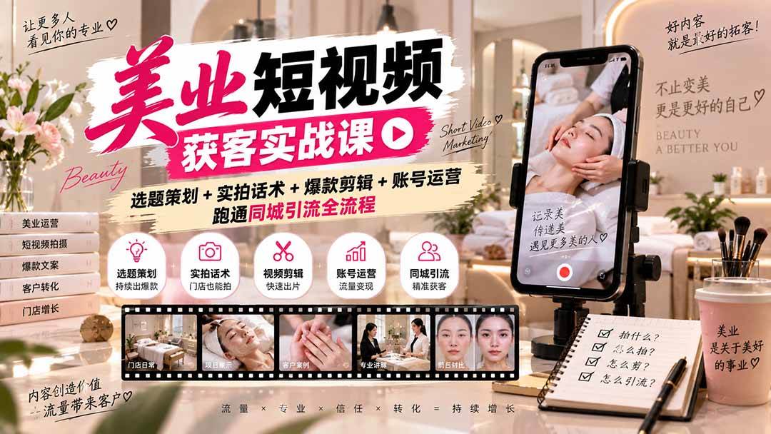 （20586期）美业短视频获客实战课-无水印：选题策划+实拍话术+爆款剪辑+账号运营，跑通同城引流全流程-离锋创库