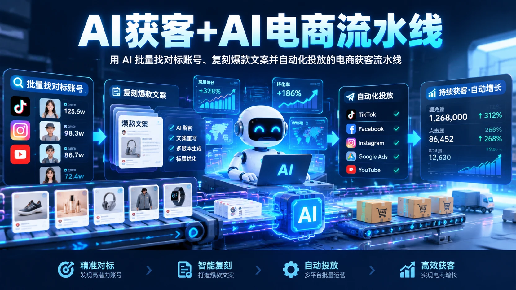 【精】AI获客 + AI电商流水线，带你搭建全链路自动化流程，实现批量内容生产与投放运营闭-离锋创库