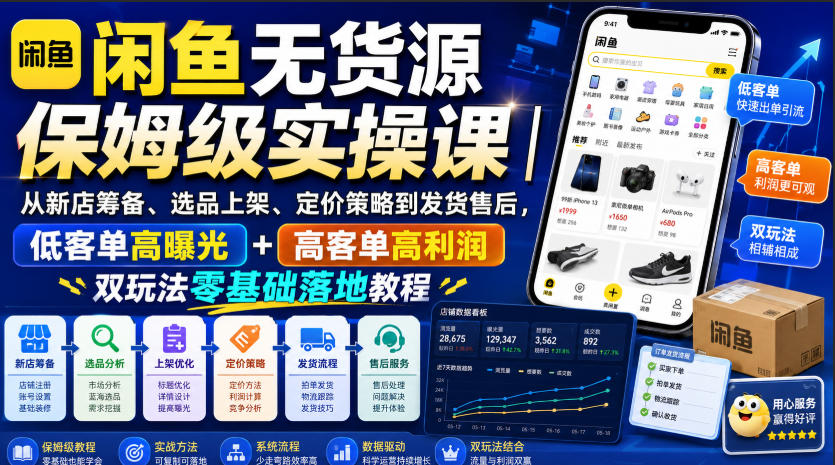 闲鱼无货源保姆级实操课｜从新店筹备、选品上架、定价策略到发货售后，低客单高曝光+高客单高利润双玩法零基础落地教程-离锋创库