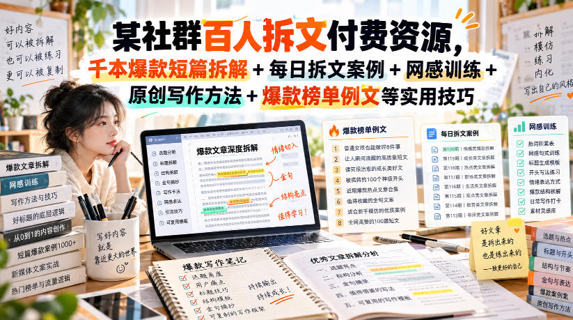 某社群百人拆文付费资源，千本爆款短篇拆解+每日拆文案例+网感训练+原创写作方法+爆款榜单例文等实用技巧(持续更新)-离锋创库