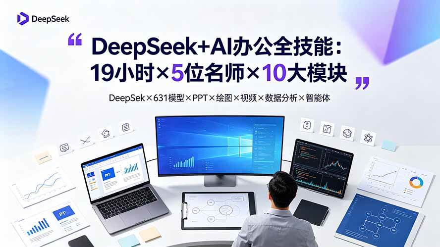 （19411期）DeepSeek+AI办公全技能：19小时×5位名师×10大模块，DeepSeek×631模型×PPT×绘图×视频×数据分析×智能体-离锋创库