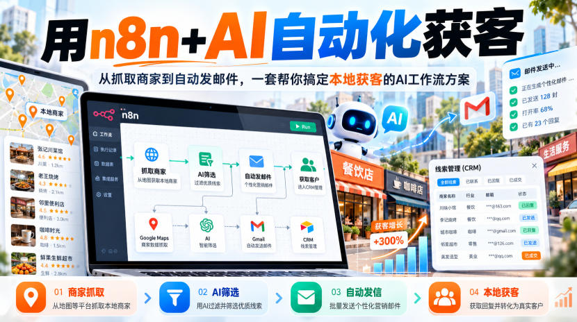 【无水印】用n8n+AI自动化获客，从抓取商家到自动发邮件，一套帮你搞定本地获客的AI工作流方案【原创双语字幕】-离锋创库