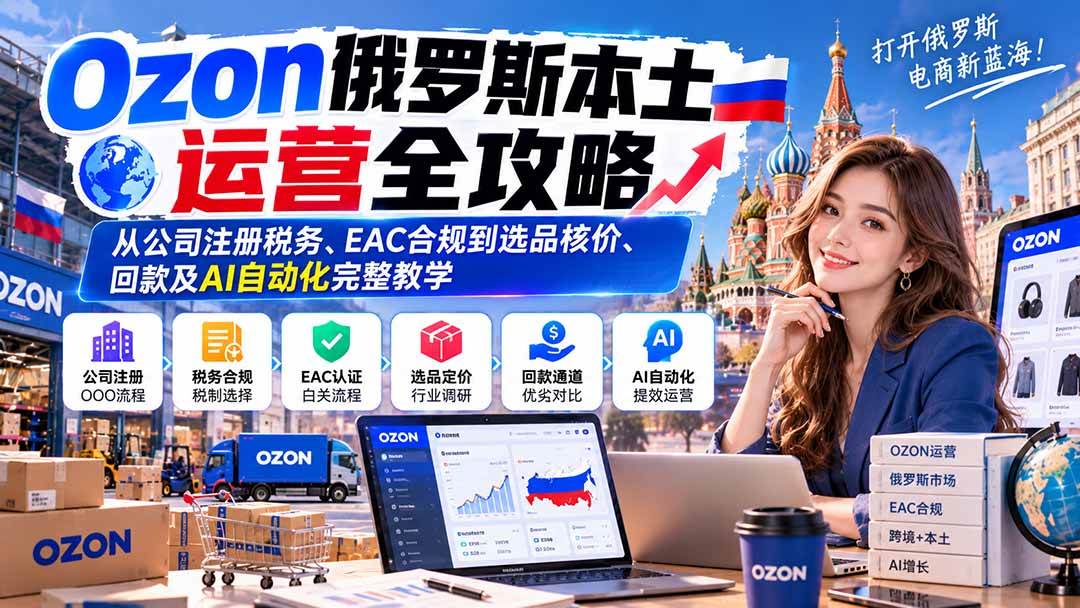 (20851期)Ozon俄罗斯本土运营全攻略:从公司注册税务、EAC合规到选品核价、回款及AI自动化完整教学-离锋创库
