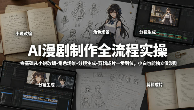 AI漫剧制作全流程实操，零基础从小说改编-角色场景-分镜生成-剪辑成片一步到位，小白也能独立做漫剧-离锋创库
