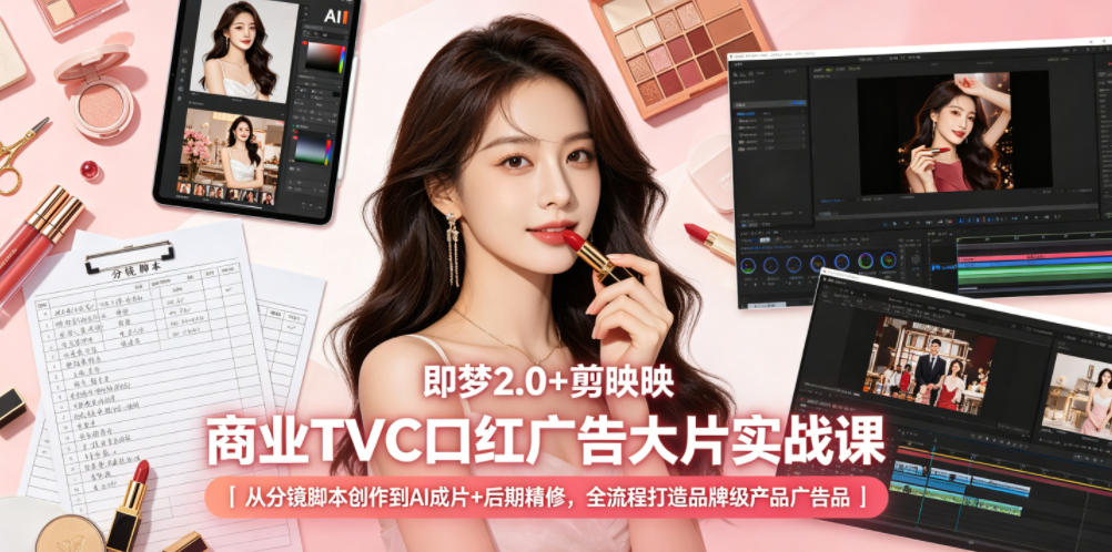 即梦2.0+剪映商业TVC口红广告大片实战课｜从分镜脚本创作到AI成片+后期精修，全流程打造品牌级产品广告-离锋创库