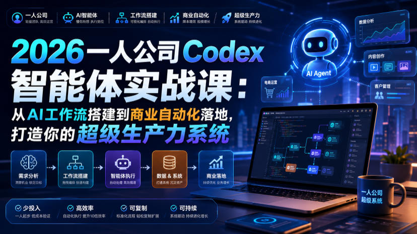 2026一人公司Codex智能体实战课：从AI工作流搭建到商业自动化落地，打造你的超级生产力系统-离锋创库