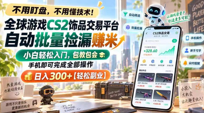 全球游戏CS2饰品交易平台自动批量捡漏賺米,小白轻松入门,包教包会,手机即可完成全部操作,日入300+【揭秘】 全球游戏CS2饰品交易平台自动批量捡漏賺米,小白轻松入门,包教包会,手机即可完成全部操作,日入300+【揭秘】