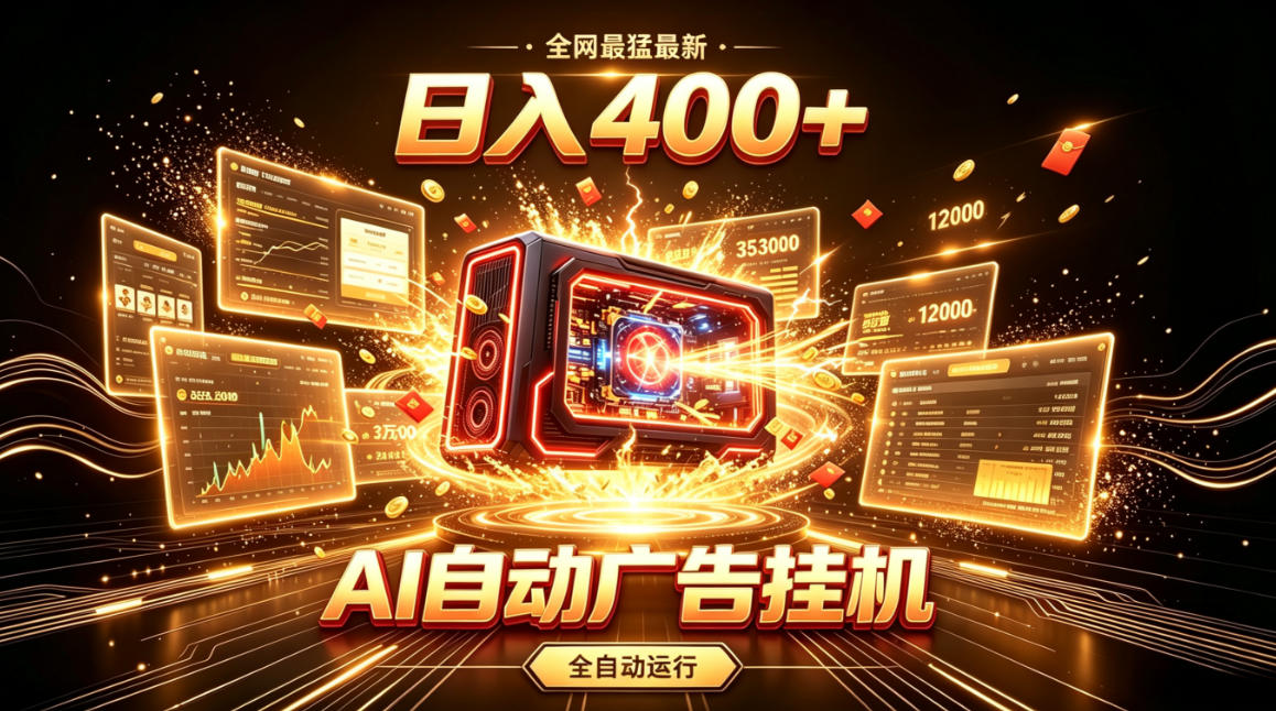 全网最猛最新的AI自动广告挂G，狠收益日入400+，真正做到躺賺式变现【揭秘】-离锋创库