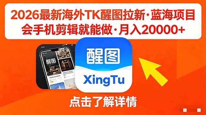 （18112期）26年最新海外Tk醒图拉新，蓝海项目，会手机剪辑就可以做，月入20000＋-离锋创库