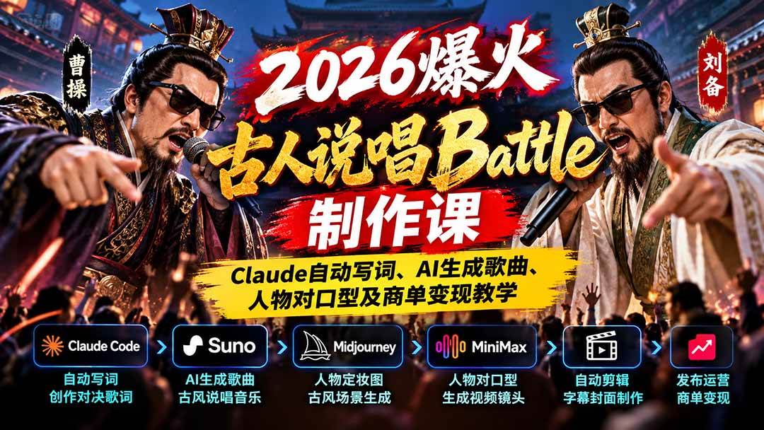 （21059期）2026爆火古人说唱Battle制作课：Claude自动写词、AI生成歌曲、人物对口型及商单变现教学-离锋创库