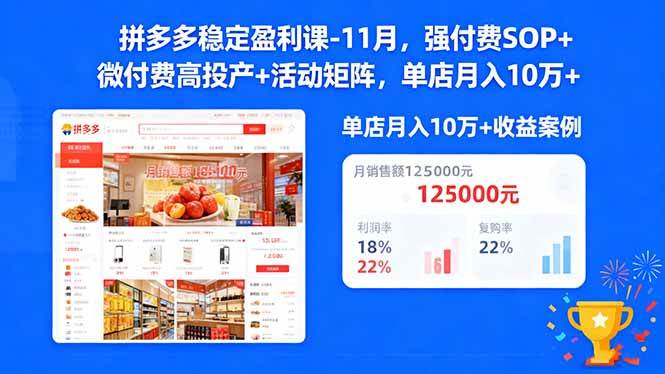 （16473期）拼多多稳定盈利课-11月，强付费SOP+微付费高投产+活动矩阵，单店月入10万+-离锋创库