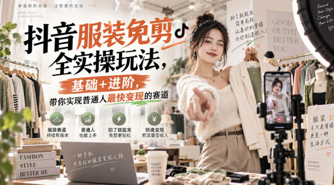 抖音服装免剪全实操玩法，基础+进阶，带你实现普通人最快变现的赛道-离锋创库