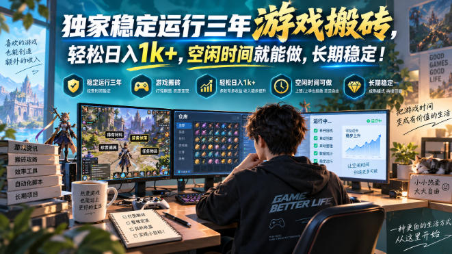 独家稳定运行三年游戏搬砖，轻松日入1k+，空闲时间就能做，长期稳定！【揭秘】-离锋创库