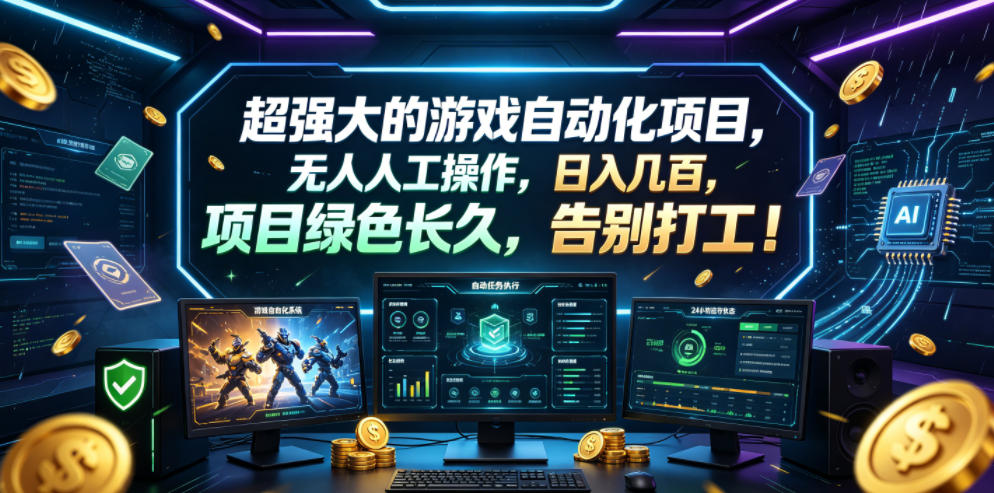 超强大的游戏自动化项目，无人人工操作，日入几百，项目绿色长久，告别打工！【揭秘】-离锋创库