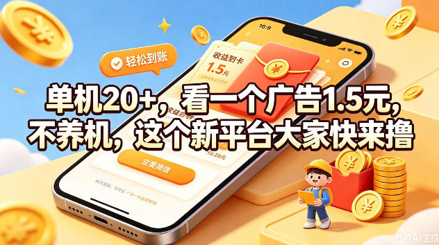 单机20+，看一个广告1.5米，不养机，这个新平台大家快来撸【揭秘】-离锋创库