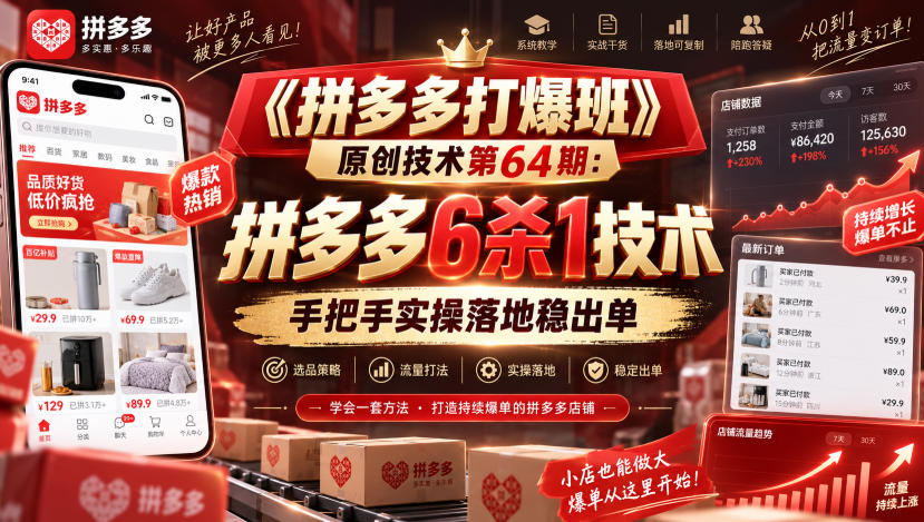 《拼多多打爆班》原创技术第64期：拼多多6杀1技术，手把手实操落地稳出单-离锋创库