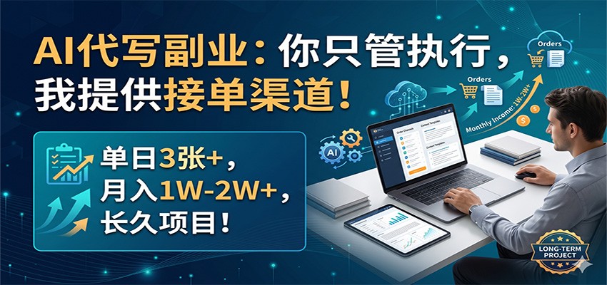AI代写副业：你只管执行，我提供接单渠道！单日3张+，月入1W-2W+，长久项目-离锋创库