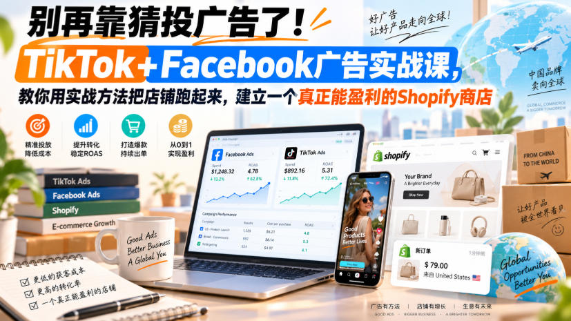 别再靠猜投广告了！TikTok+Facebook广告实战课，教你用实战方法把店铺跑起来，建立一个真正能盈利的Shopify商店【原创双语字幕】-离锋创库