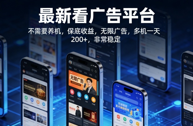 最新看广告平台，不需要养机，保底收益，无限广告，多机一天200+，非常稳定【揭秘】-离锋创库