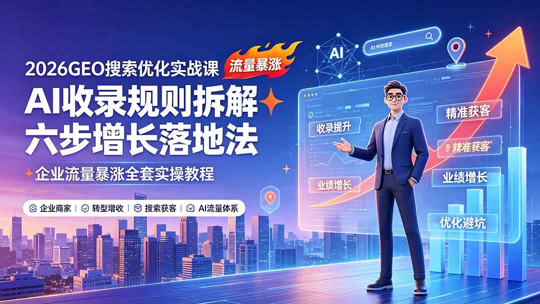 （19333期）2026GEO搜索优化实战课：AI收录规则拆解｜六步增长落地法｜企业流量暴涨全套实操教程-离锋创库