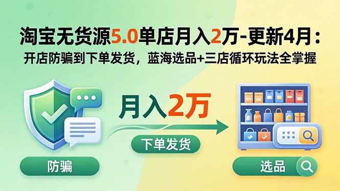 （19683期）淘宝无货源5.0单店月入2万-更新2026：开店防骗到下单发货，蓝海选品+三店循环玩法全掌握-离锋创库