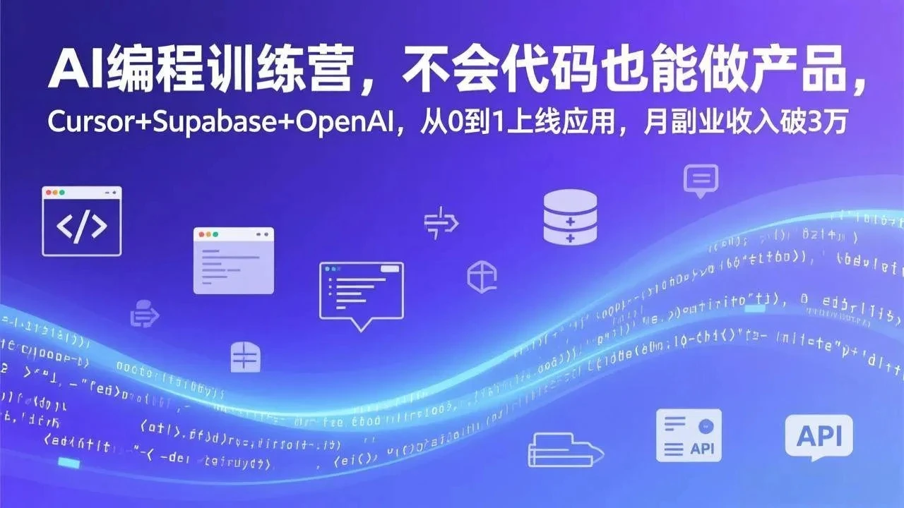 【精】AI编程训练营，不会代码也能做产品，Cursor+Supabase+OpenAI，从0到1上线应用，月副业收入破3万-离锋创库