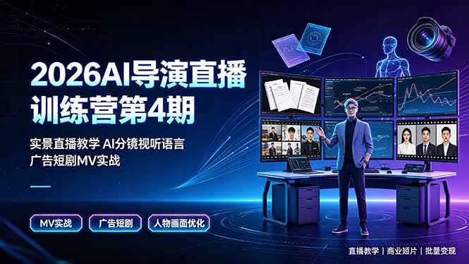 (19216期)2026AI导演直播训练营第4期,实景直播教学AI分镜视听语言,广告短剧MV实战,解决人物画面崩坏痛点-离锋创库
